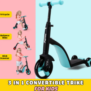 3-in-1 Kids Convertible Scooter showing all modes – Pedal Tricycle, Balance Tricycle, and 3-Wheel Skate for UAE kids' growth and development.